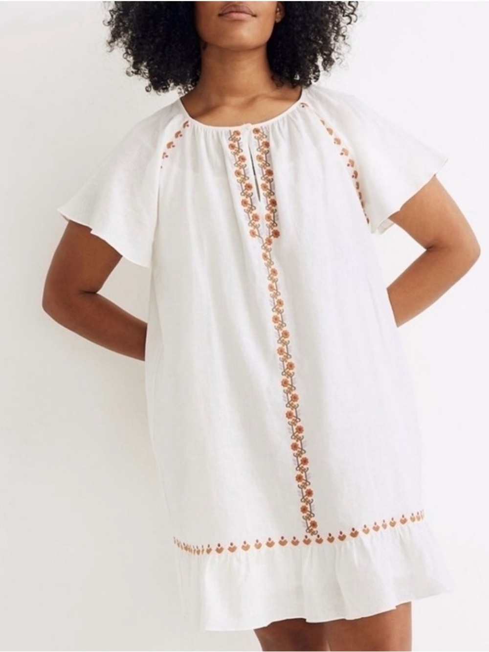Madewell Lighthouse White Embroidered Flutter-Sleeve Dress